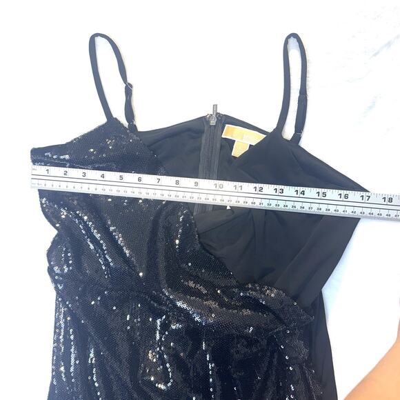 Michael Kors Sequin Matte Jersey Sleeveless Faux Wrap Mini Black Dress Sz XL New - Picture 7 of 16